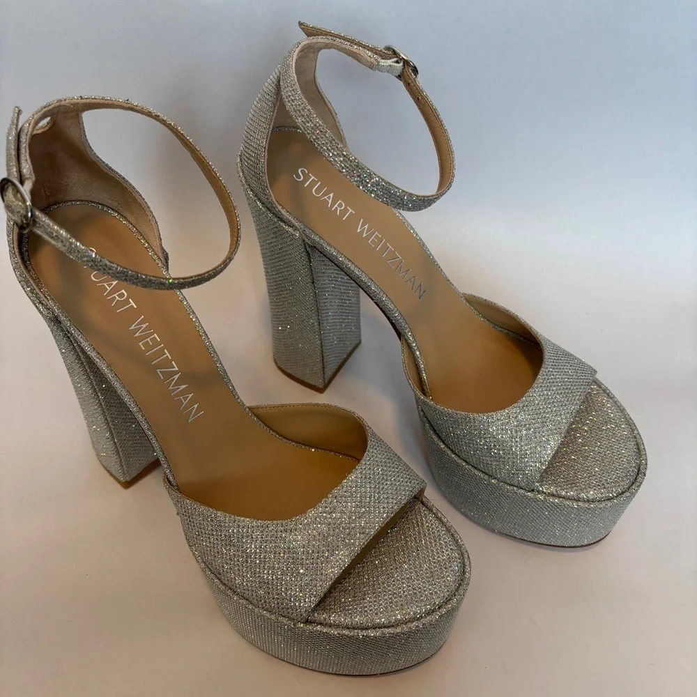 Stuart Weitzman Skyhigh 145 Metallic Platform Heels size 10.5‎